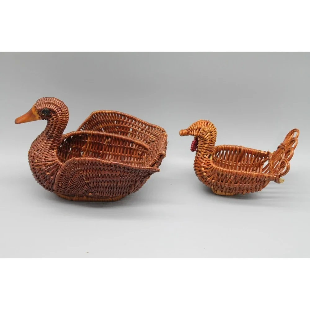 Vintage Avon Gift Collection Wicker Turkey Baskets Thanksgiving Fall Decor Set